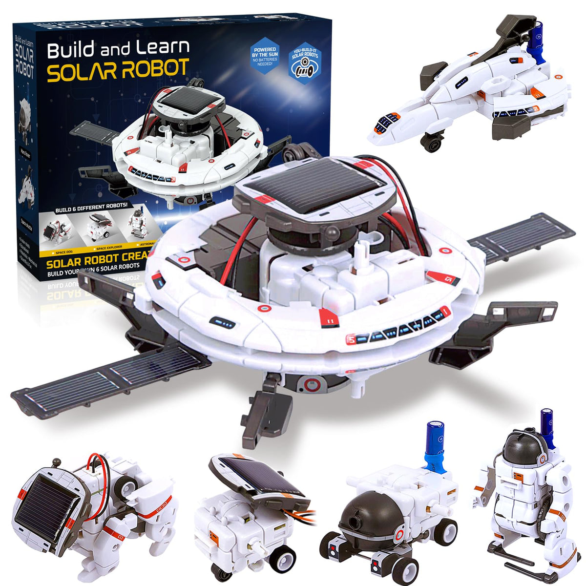 Hechify 6-in-1 solar robot kit in assembly phase supporting STEM learning.