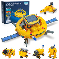 Hechify solar robot kit front view showing a bright yellow set for hands-on learning