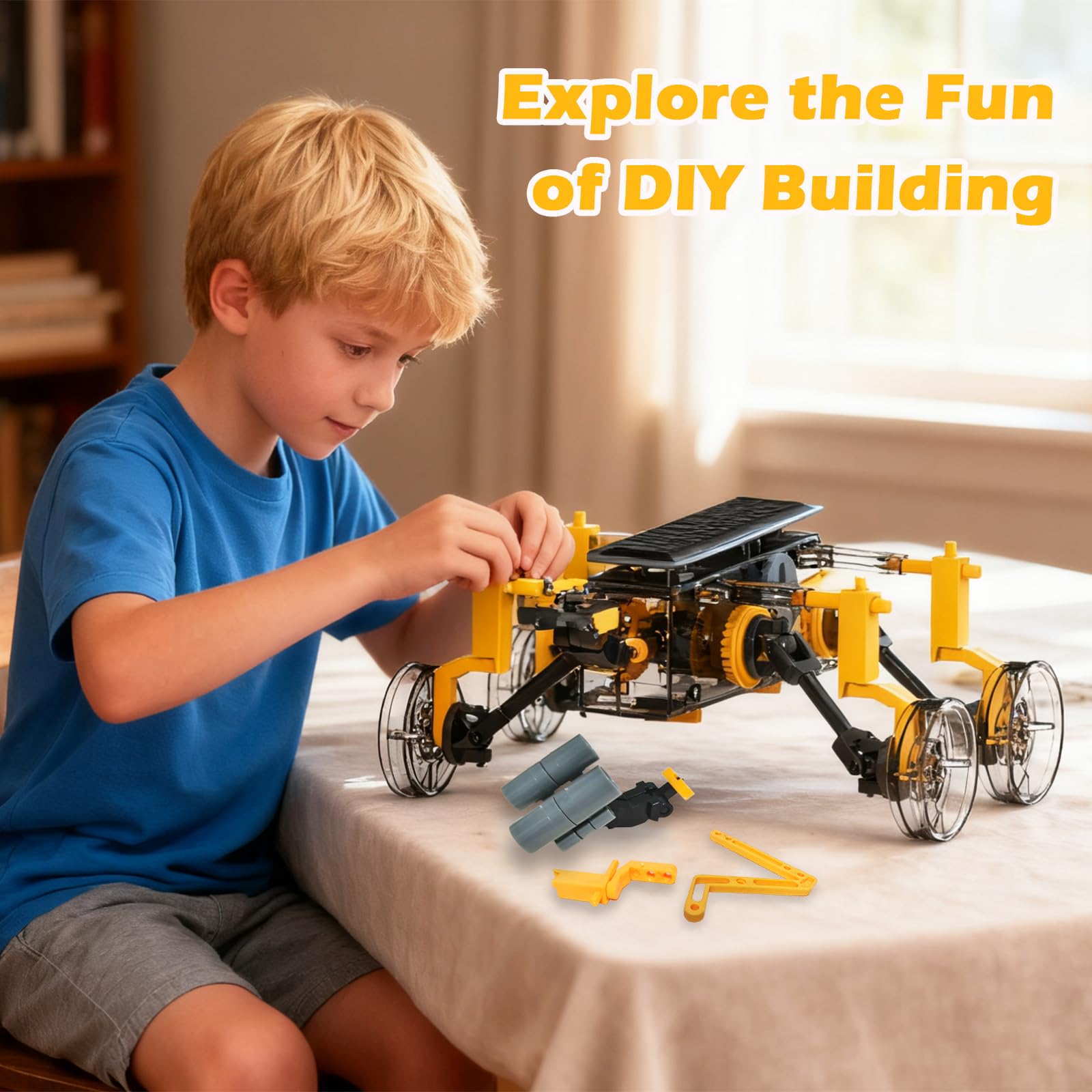 Hechify STEM robot kit building action showing hands-on construction.