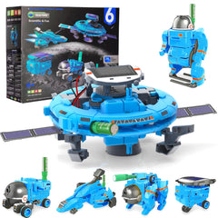 Hechify STEM 6-in-1 solar power robot kit assembly, showcasing hands-on engineering play.