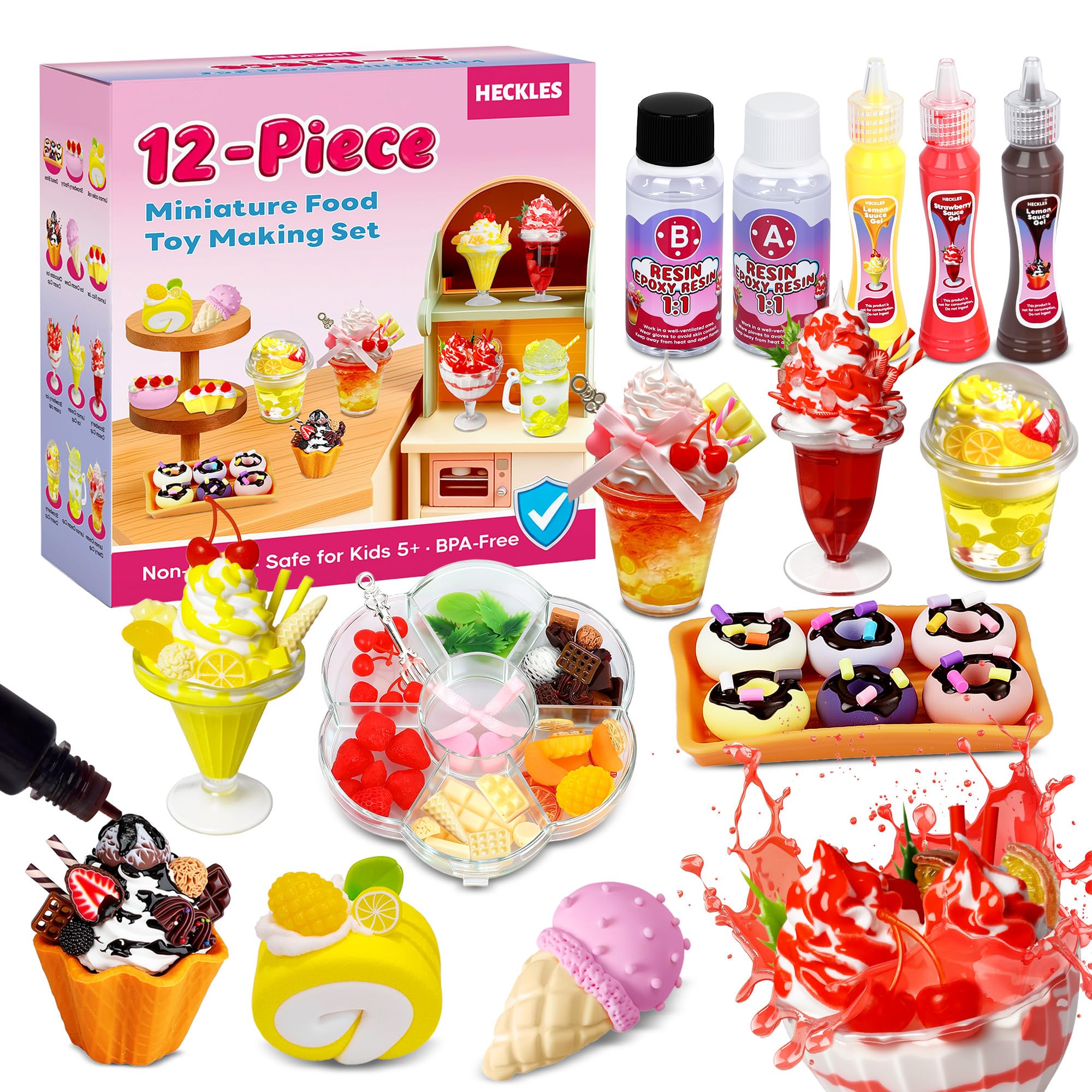 HECKLES 12-piece miniature food kit unbox for quick, creative pretend meals.