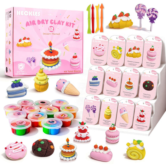 HECKLES Air Dry Clay Kit with dessert colors ready for quick kid crafts