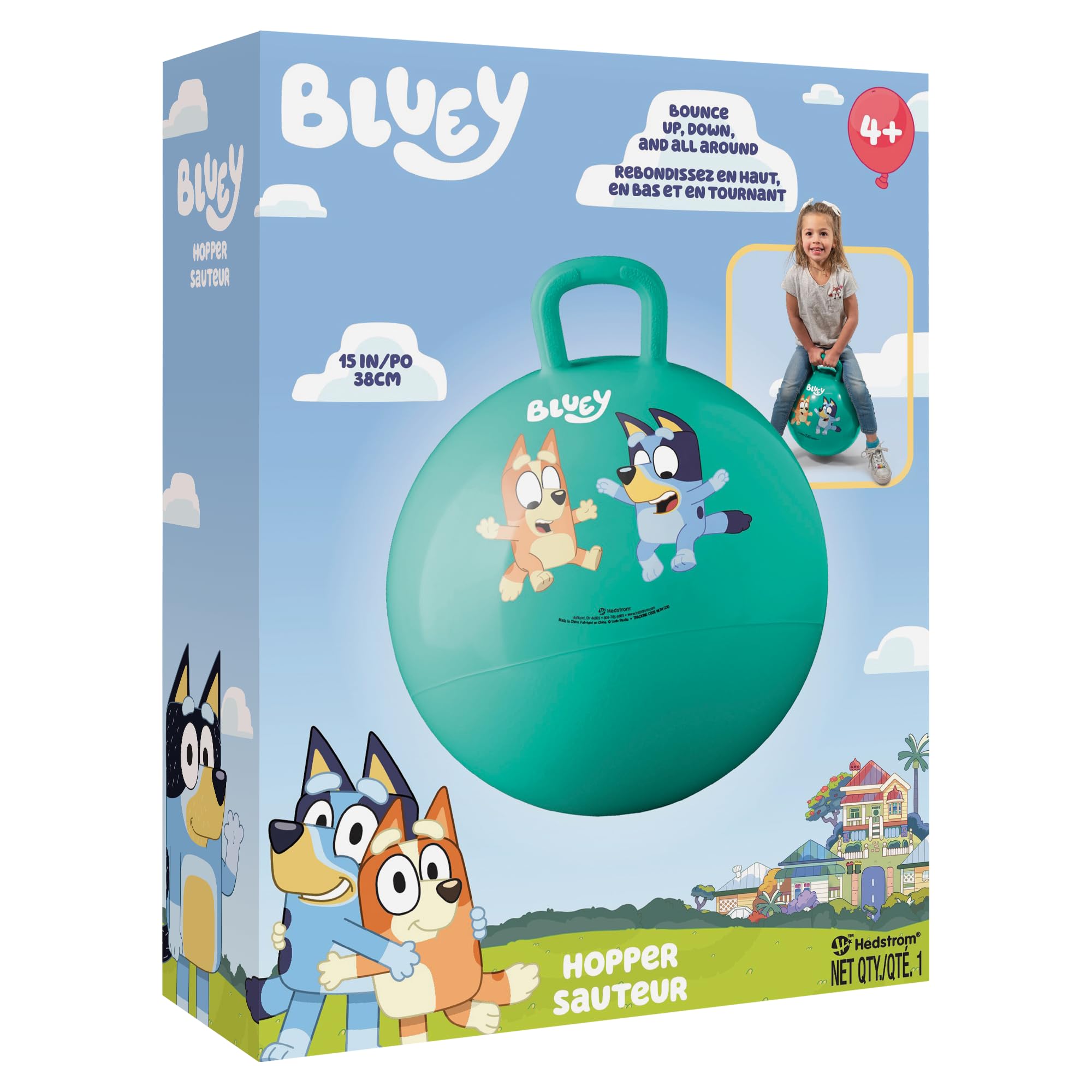Hedstrom Hopper Ball bluey inflation detail—easy to set up with a pump