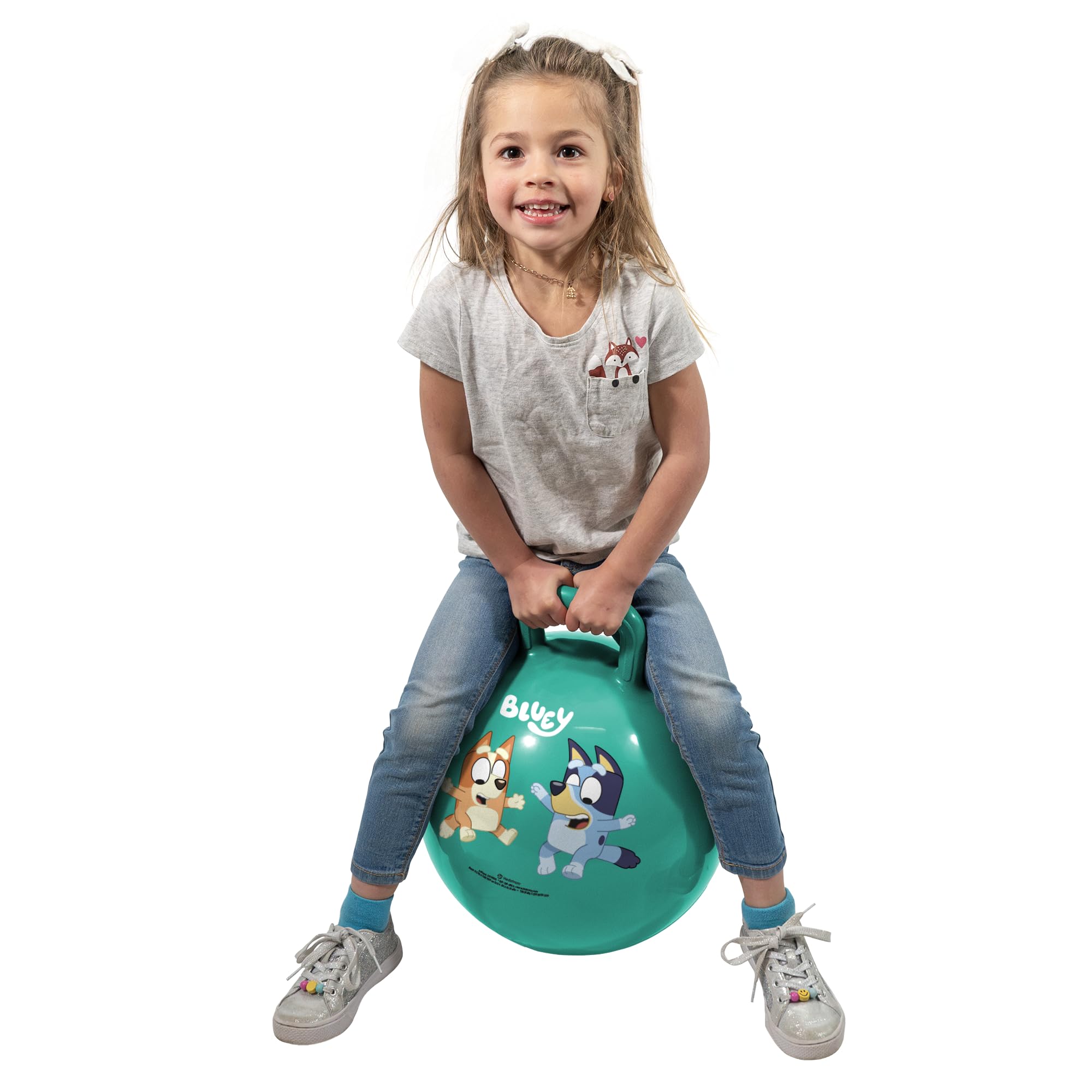 Hedstrom Hopper Ball bluey in use outdoors—durable vinyl for lasting bounce