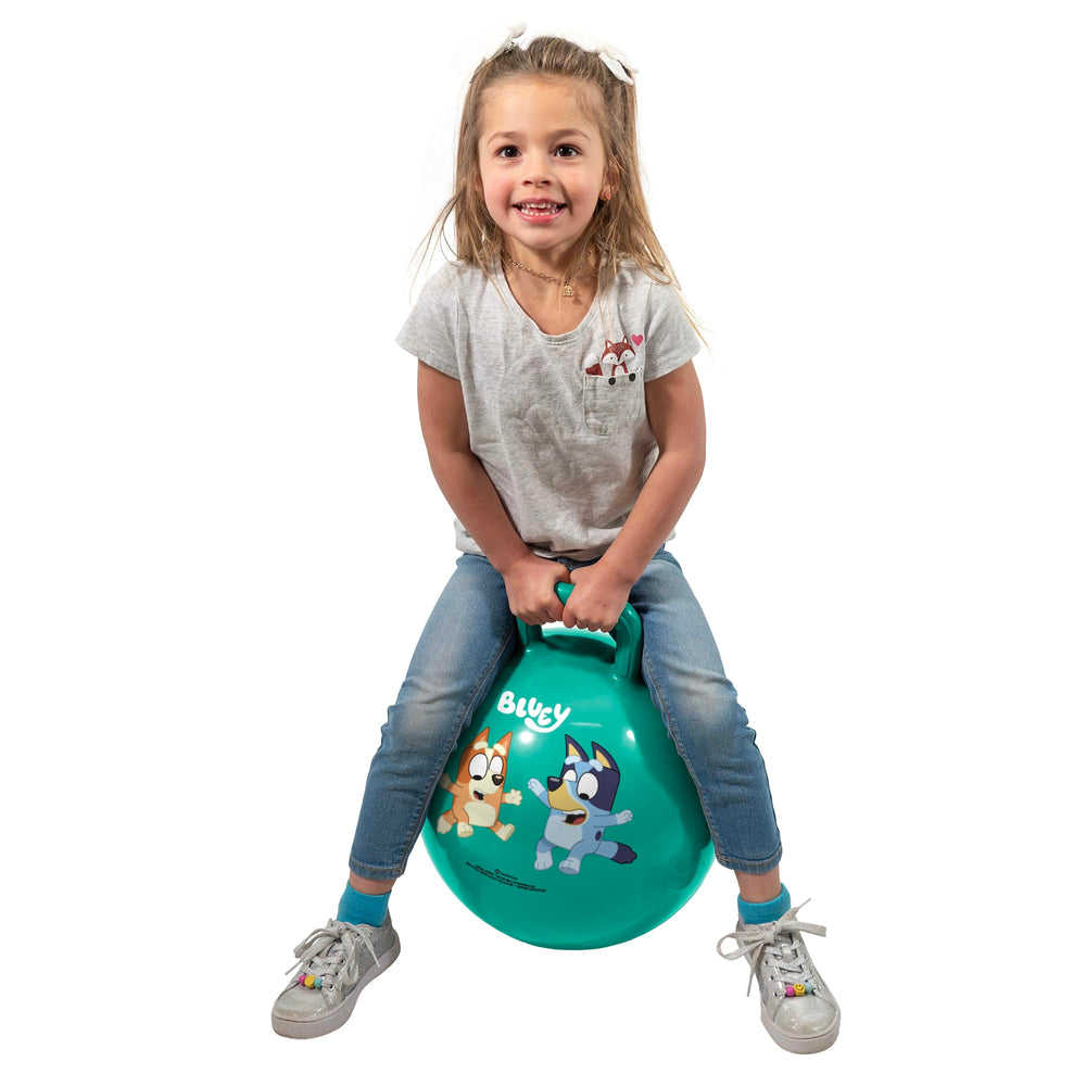 Hedstrom Hopper Ball bluey in use outdoors—durable vinyl for lasting bounce