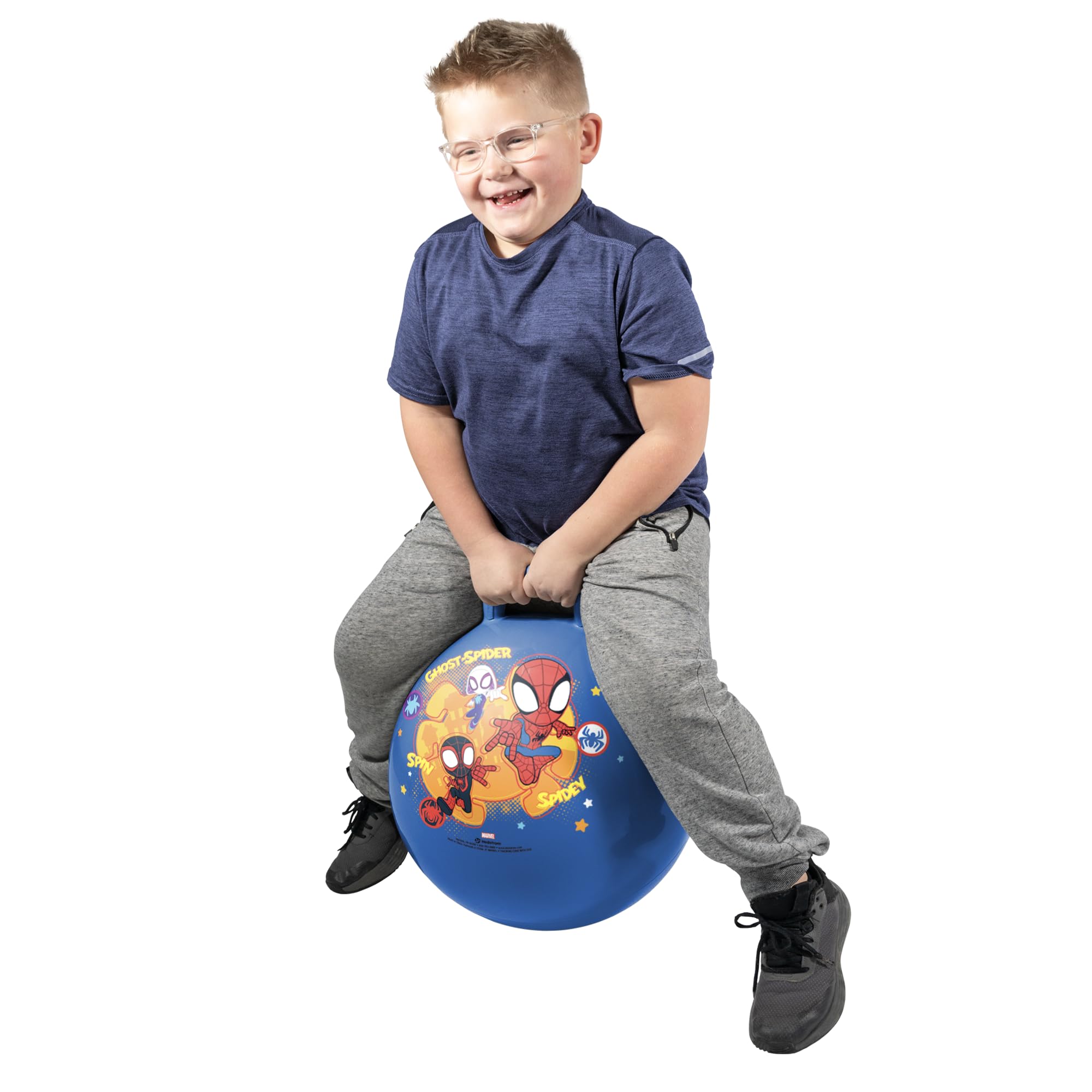 Hedstrom Spidey 15-inch hopper ball in colorful designs for imaginative play.