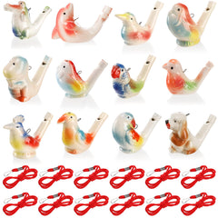 Hedume 12-piece ceramic bird whistles collection for playful bath time sounds.