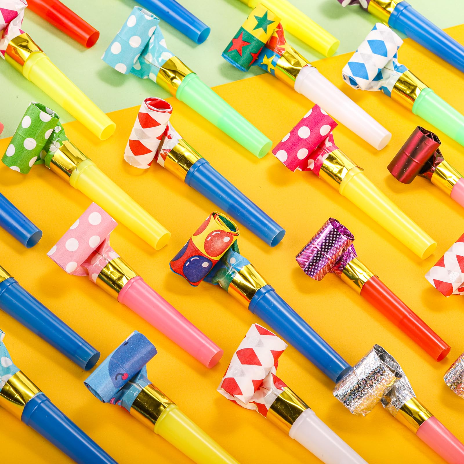 Hedume party blowouts with a variety of colors and patterns for a bright event