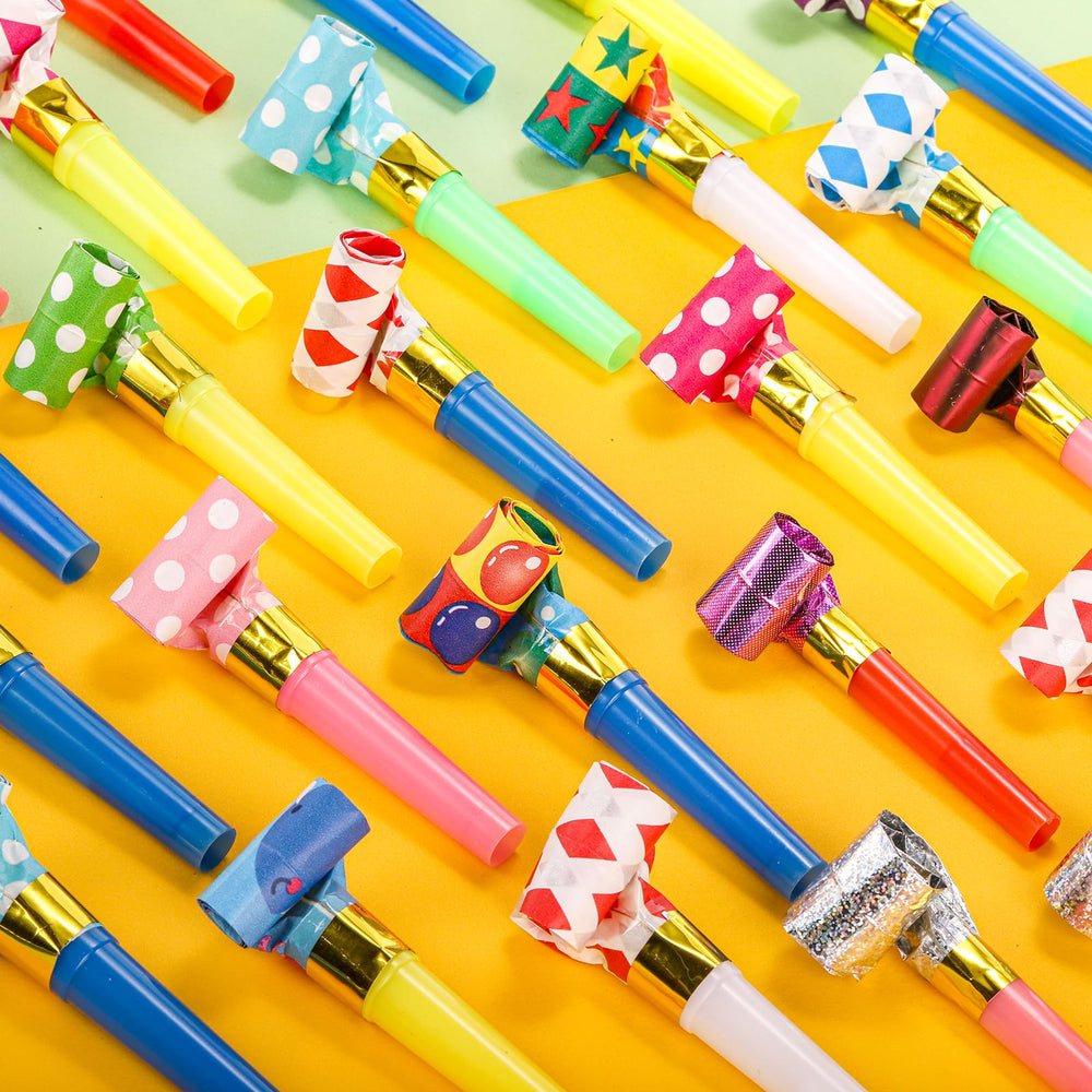 Hedume party blowouts with a variety of colors and patterns for a bright event