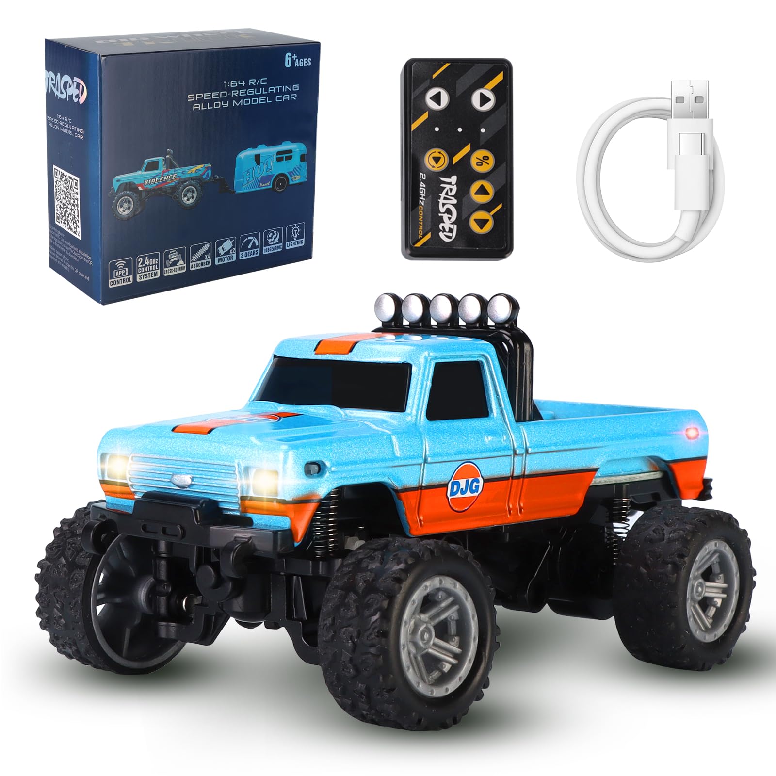 hehred mini rc truck blue shell with lights for night driving fun