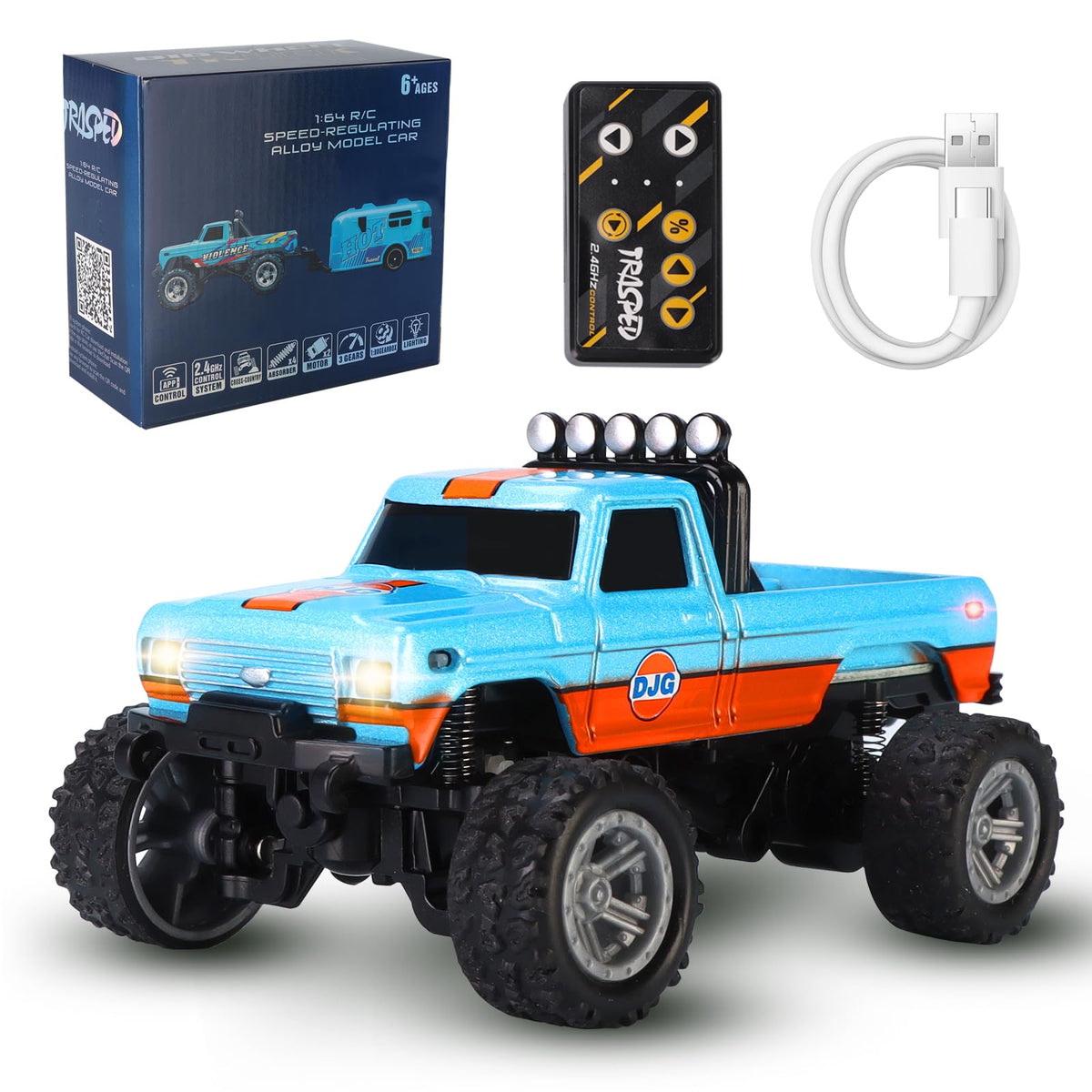 hehred mini rc truck blue shell with lights for night driving fun