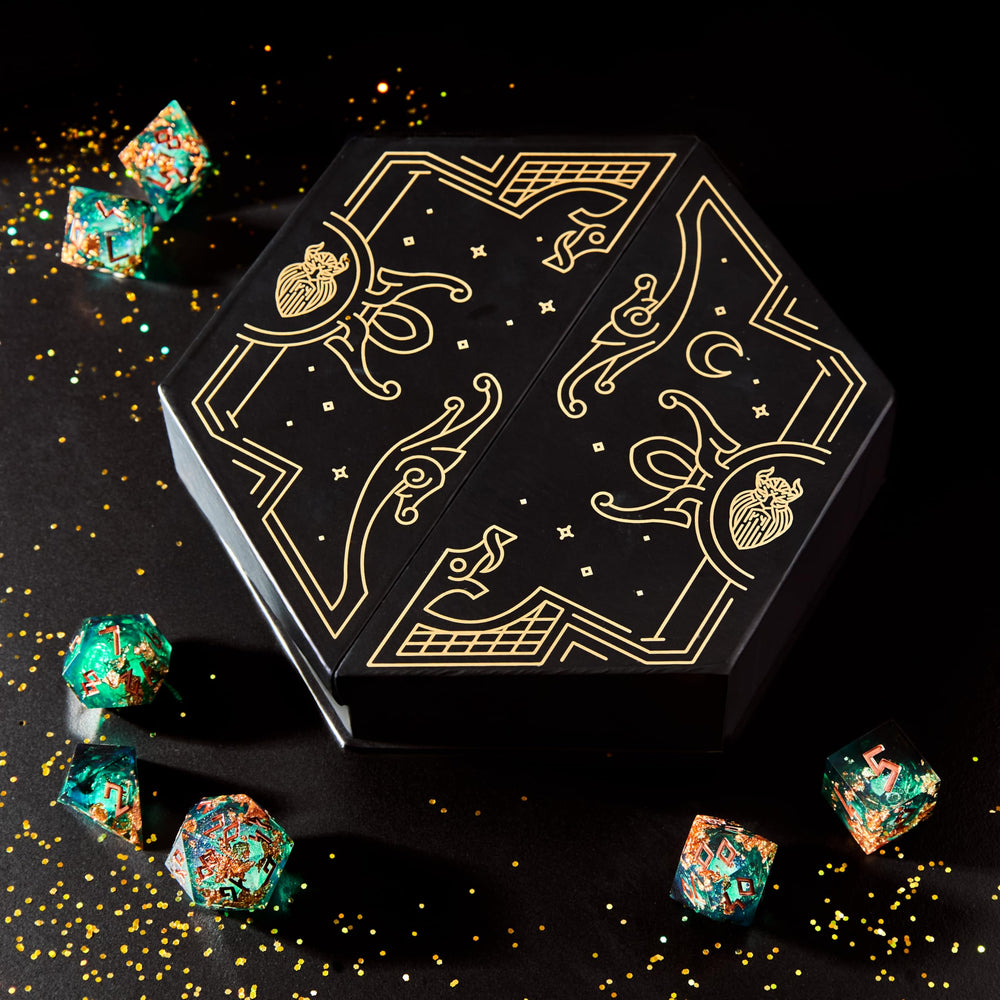 HEIMDALLR dnd dice set including D4 to Dpercent for all rolls.