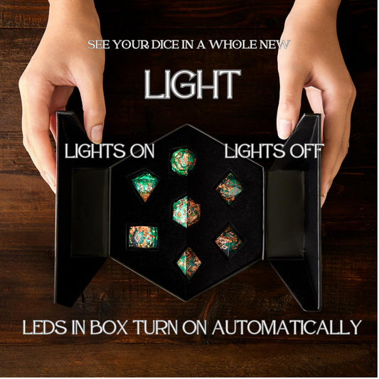 HEIMDALLR LED display case view with subtle glow for premium presentation.