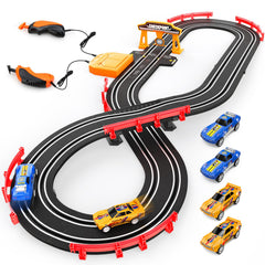 Heirio 4-in-1 slot car race track with overpass improves hand-eye coordination during fast laps