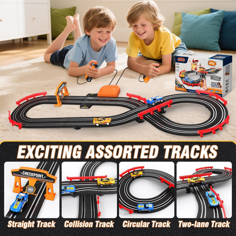 Heirio high-speed mini cars glide smoothly on the metal track for thrilling competitions