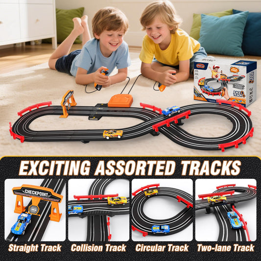 Heirio high-speed mini cars glide smoothly on the metal track for thrilling competitions