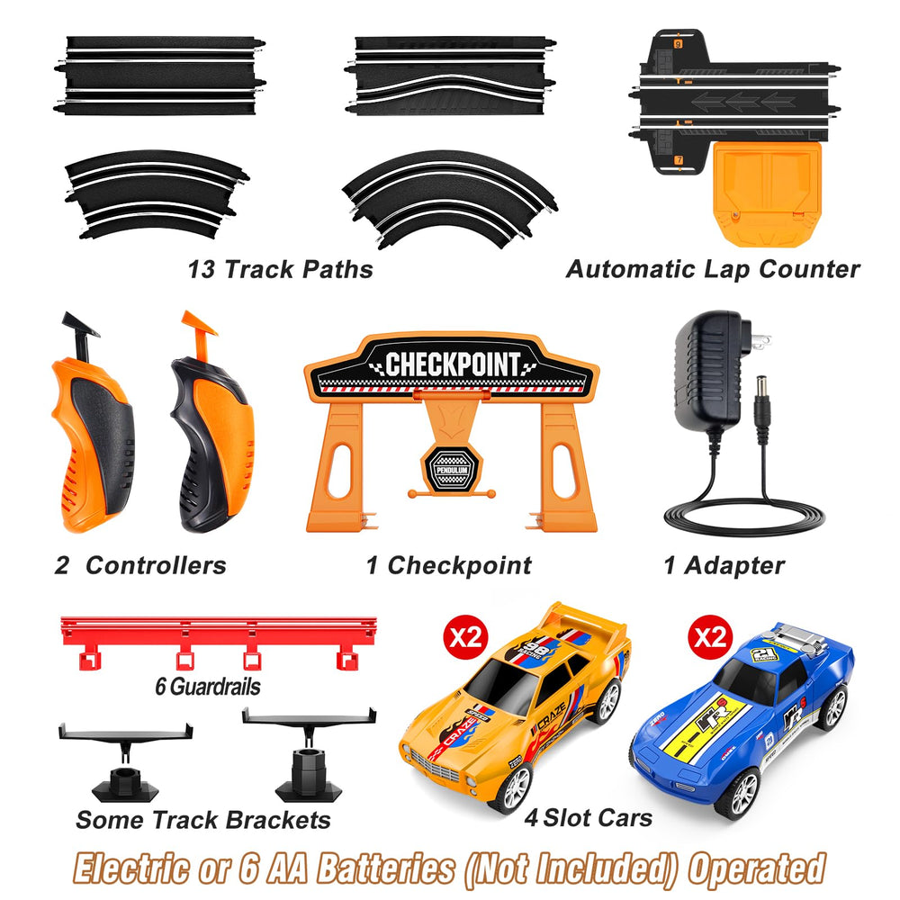 Heirio included controllers give adjustable speed for precise control and racing fun