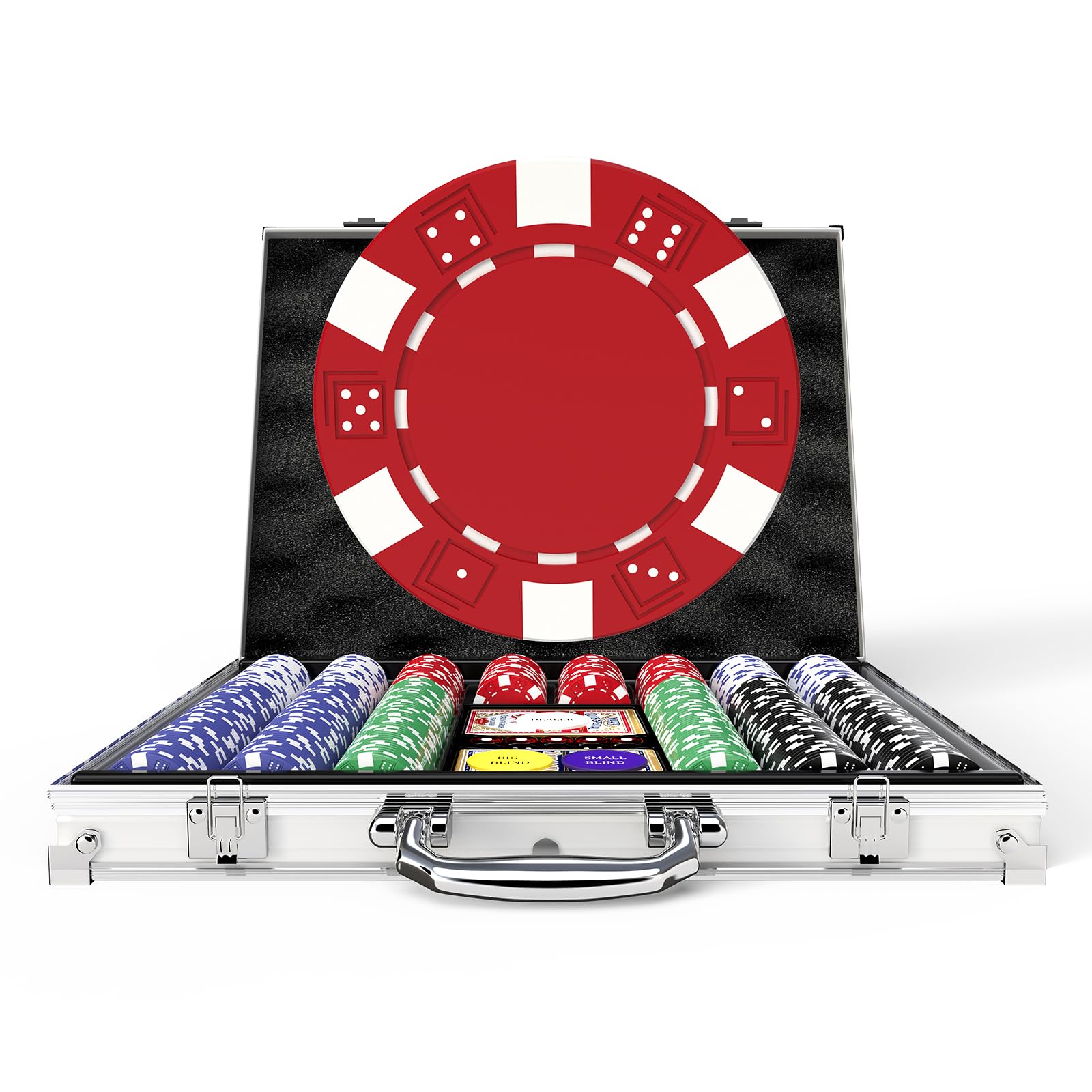 HEITOK poker chip set in aluminum case for secure transport.