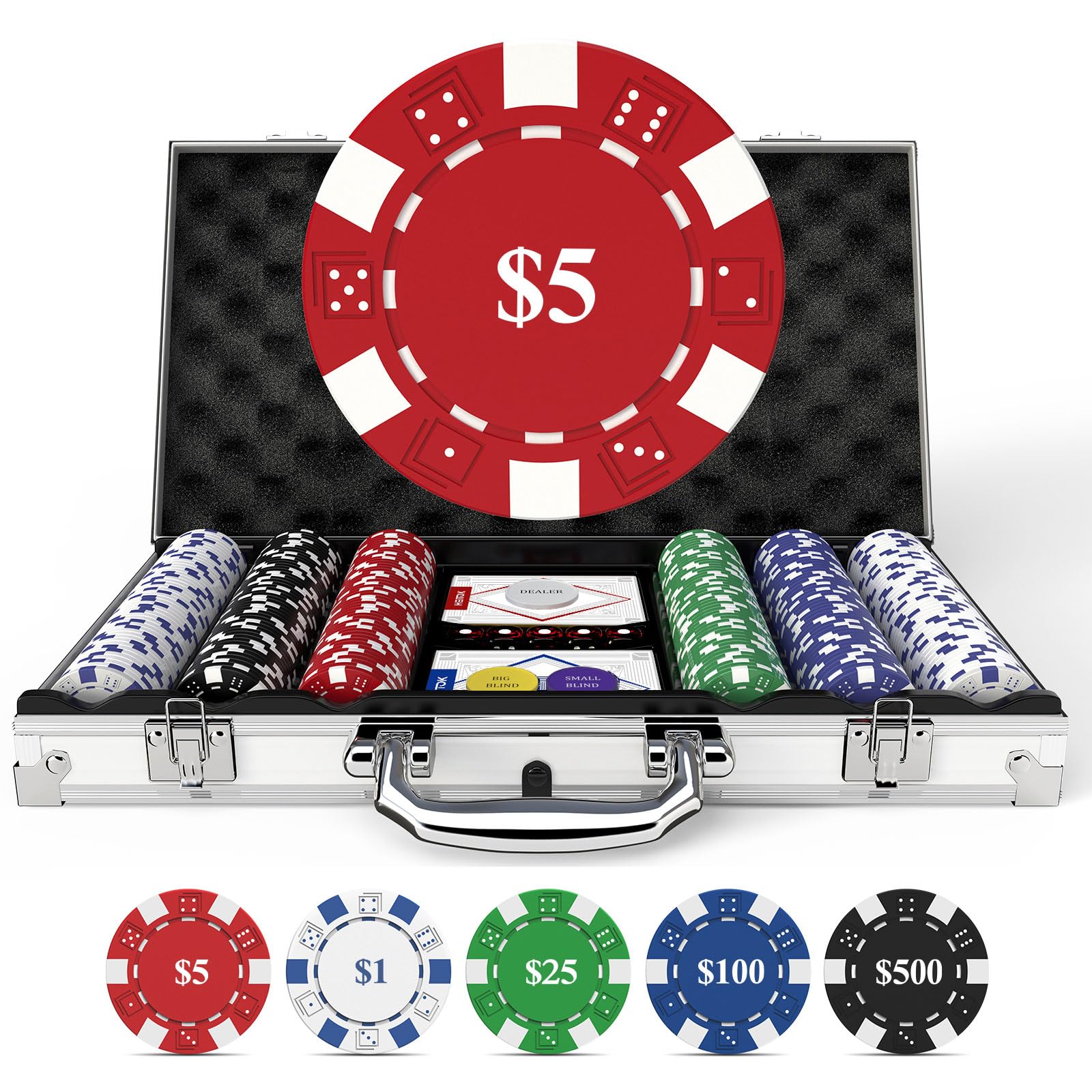 HEITOK poker chips set with denominations for quick betting at a live table