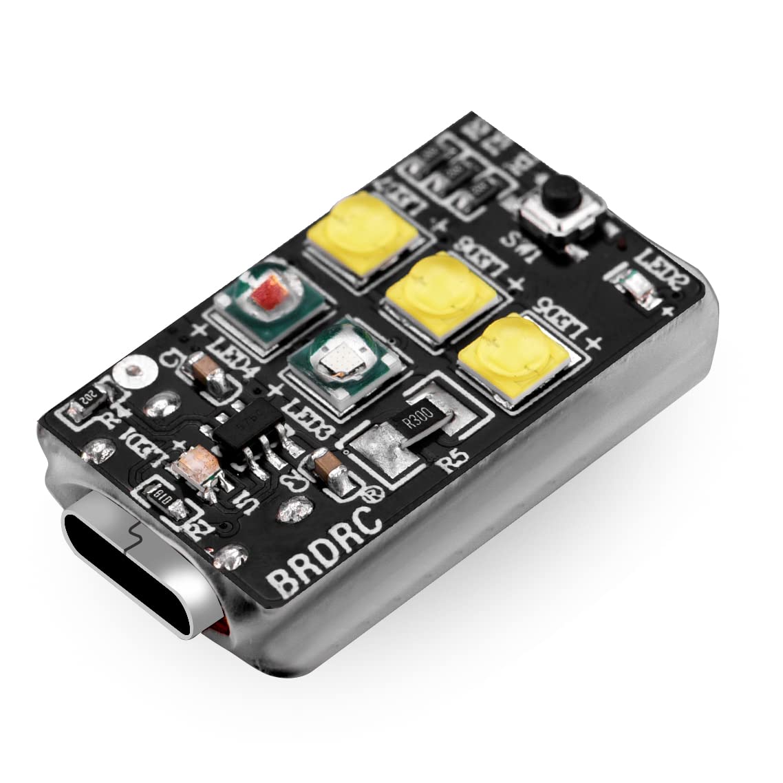 HeiyRC mini drone strobe light, front view, improves night visibility for safer flights.