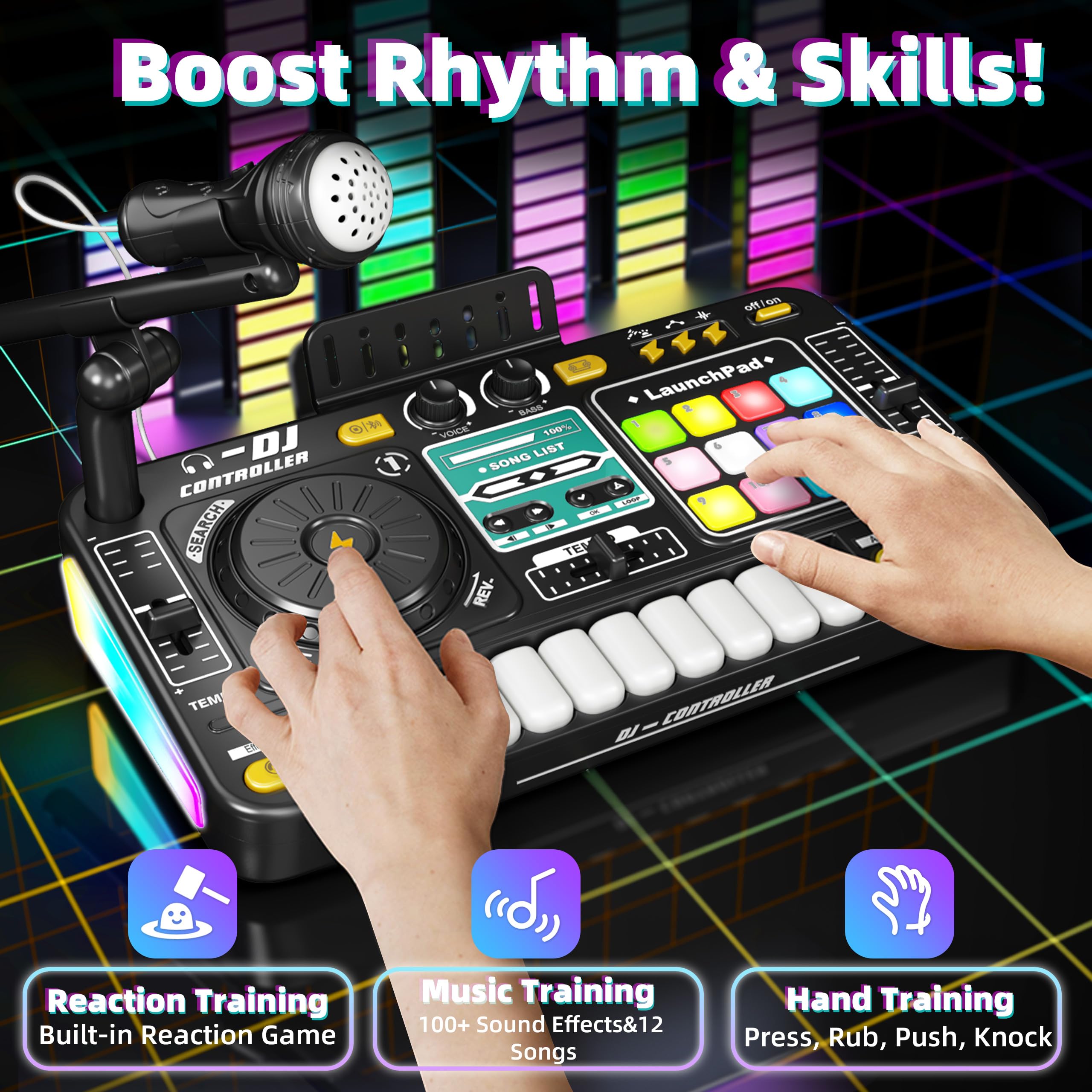 HEJIN Kids DJ mixer table microphone for singing and performances