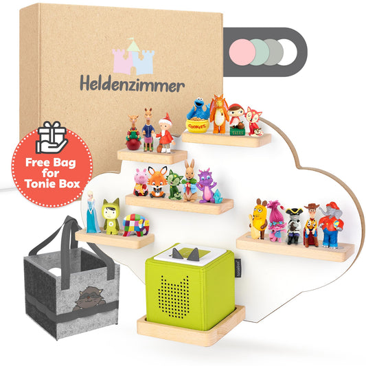 Heldenzimmer Cloud Tonie Shelf securely holds Tonies with magnets.
