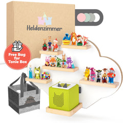 Heldenzimmer Cloud Tonie Shelf securely holds Tonies with magnets.