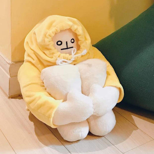 helegesong plush banana man doll close up shows soft cotton fabric ideal for cuddling