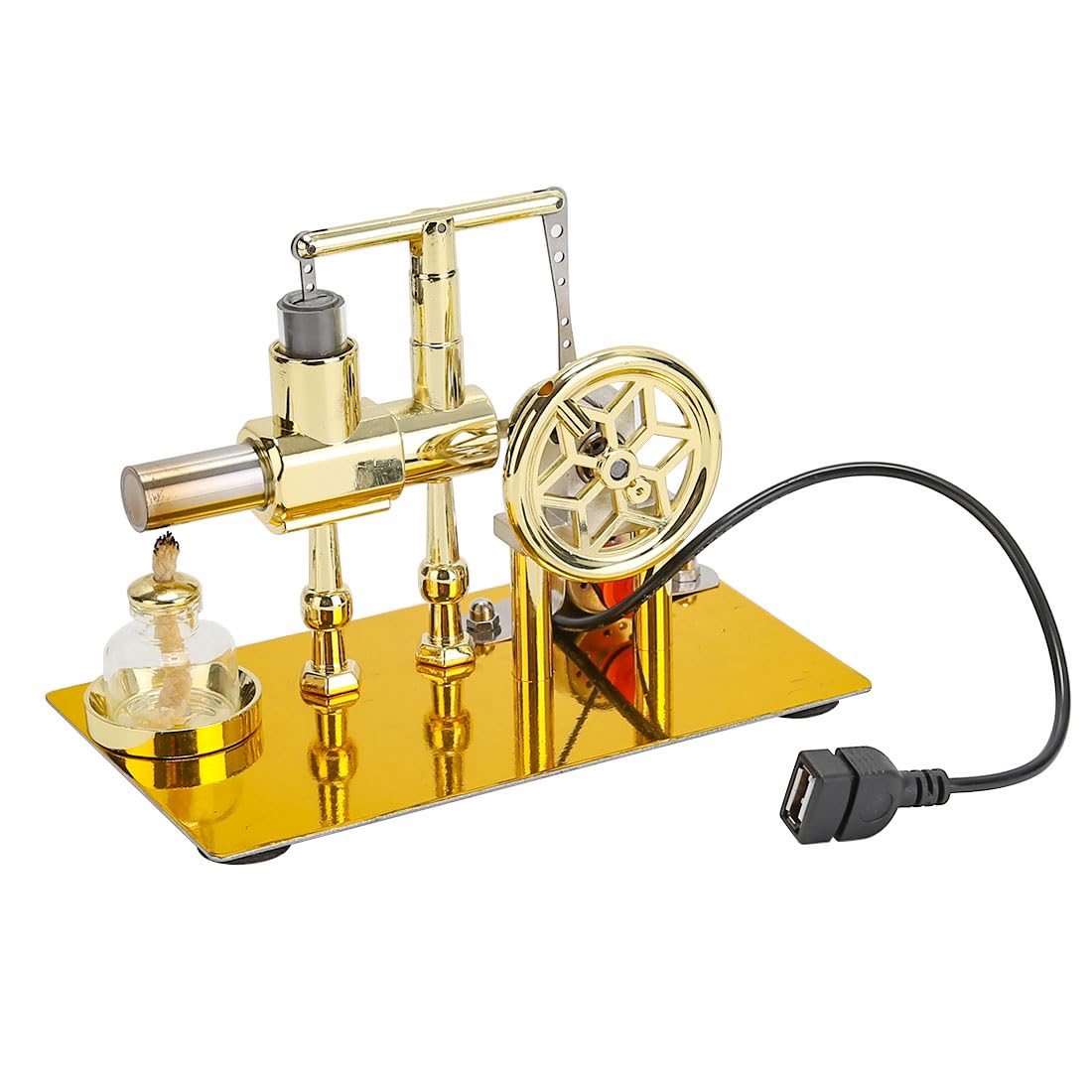 Heligotech Stirling engine desk display ideal for classroom demos and desk-top projects.