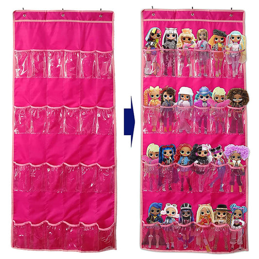 Helimwint hanging toy storage bag on door keeps dolls organized and accessible.