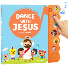 Hello 2 Kids Dance with Jesus book cover featuring bright Bible song themes for toddlers.
