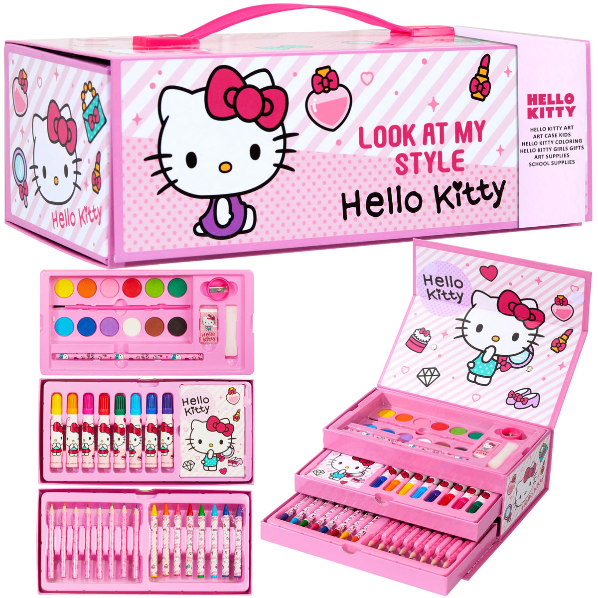 Hello Kitty colored pencils in a pink case ready for kids' art projects
