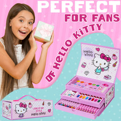 Hello Kitty crayons, erasers, and sharpener in a compact travel set