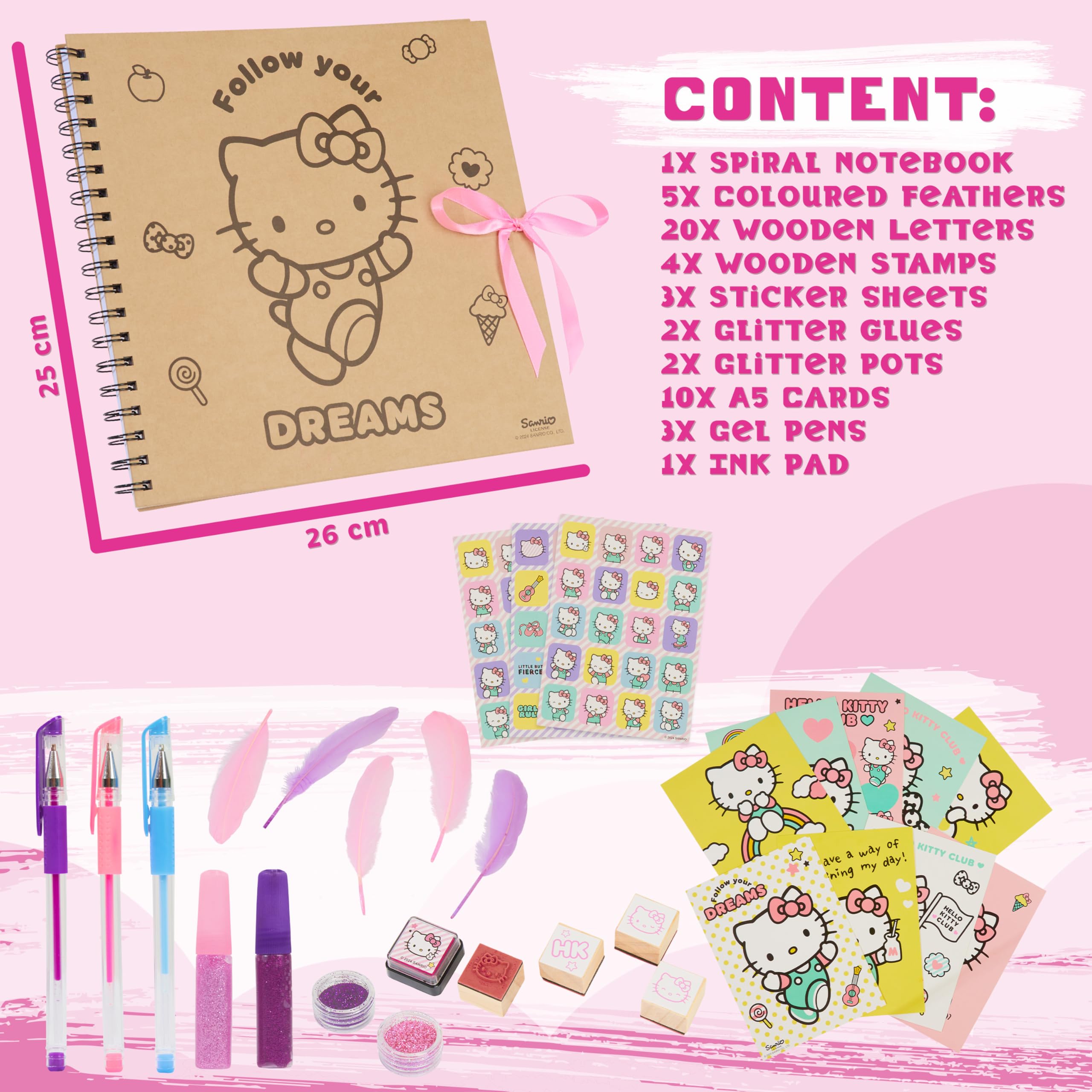 Hello Kitty wooden letters and feathers for DIY embellishments.