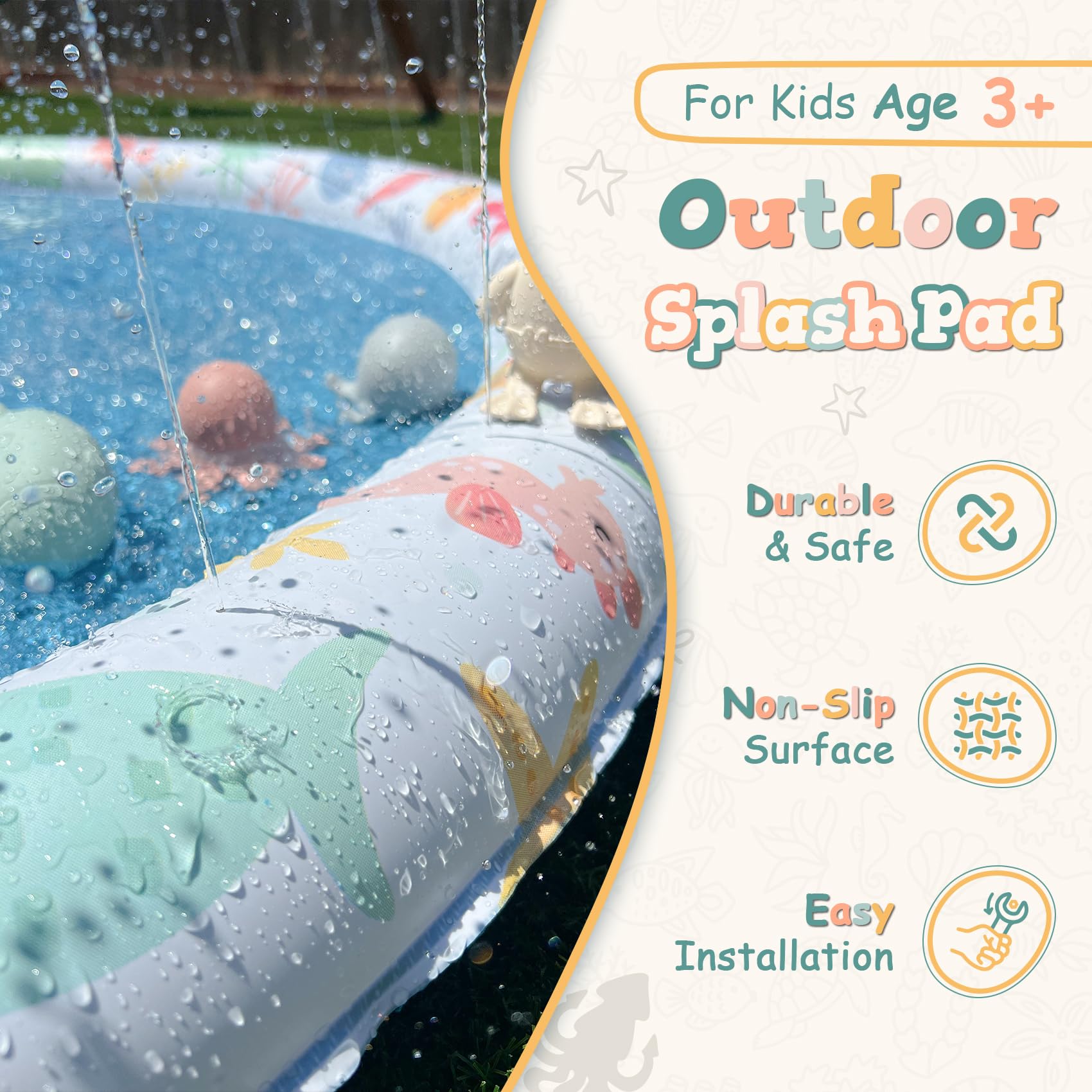 Hello Little Honey splash pad connects to a standard hose for quick setup.