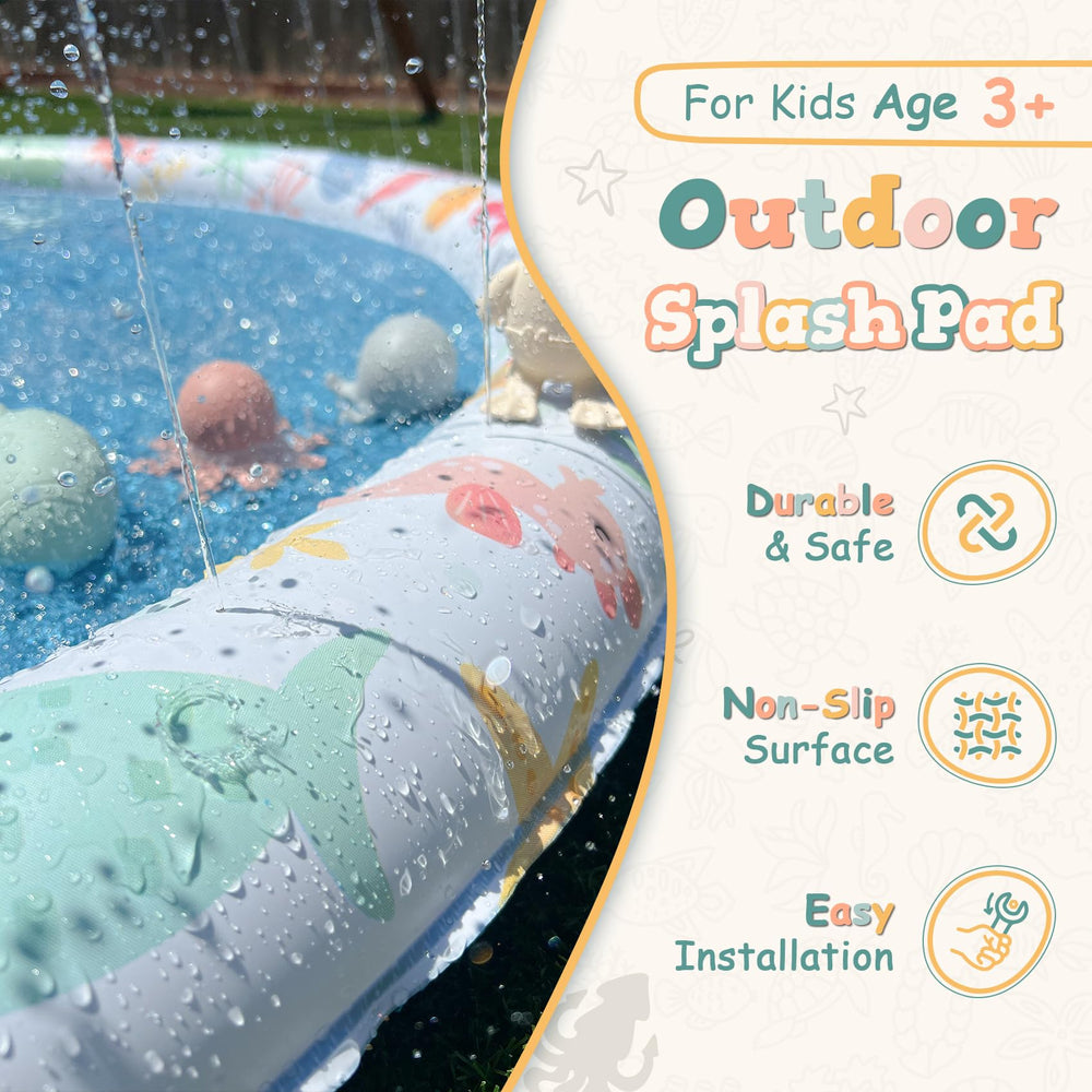 Hello Little Honey splash pad connects to a standard hose for quick setup.