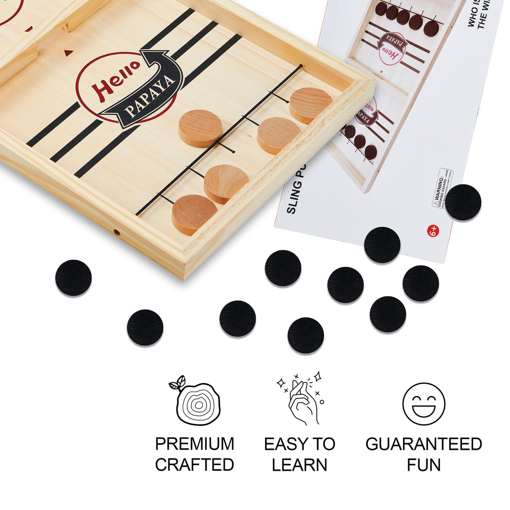 HELLO PAPAYA Fast Sling Puck Game eco-friendly natural wood finish