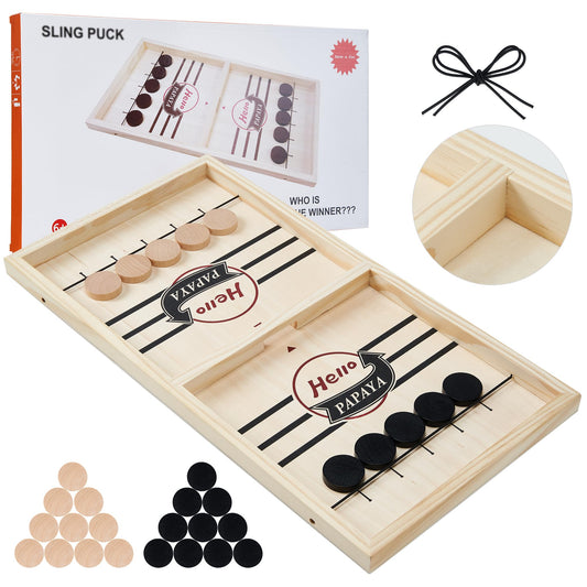 HELLO PAPAYA Fast Sling Puck Game wooden frame for durable family play