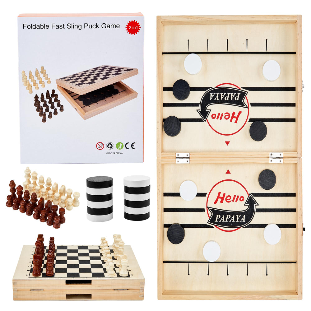 HELLO PAPAYA wooden air hockey top view for indoor and outdoor fun