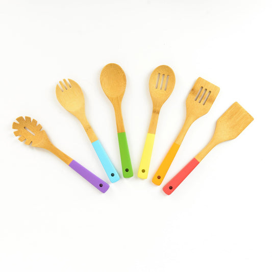HelloBio Rainbow Bamboo Utensils for Kids with kid-friendly grip and size