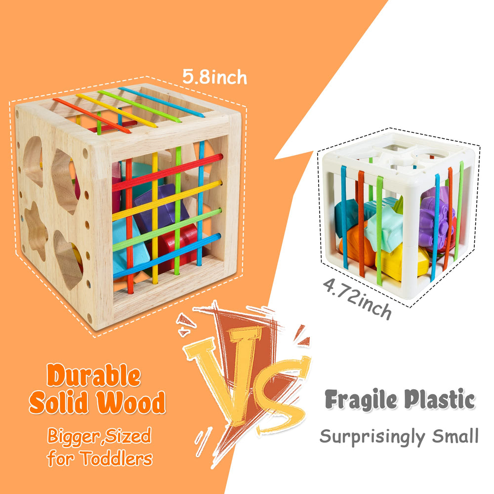 HELLOWOOD rattling shapes in bright colors for color recognition and pretend play.