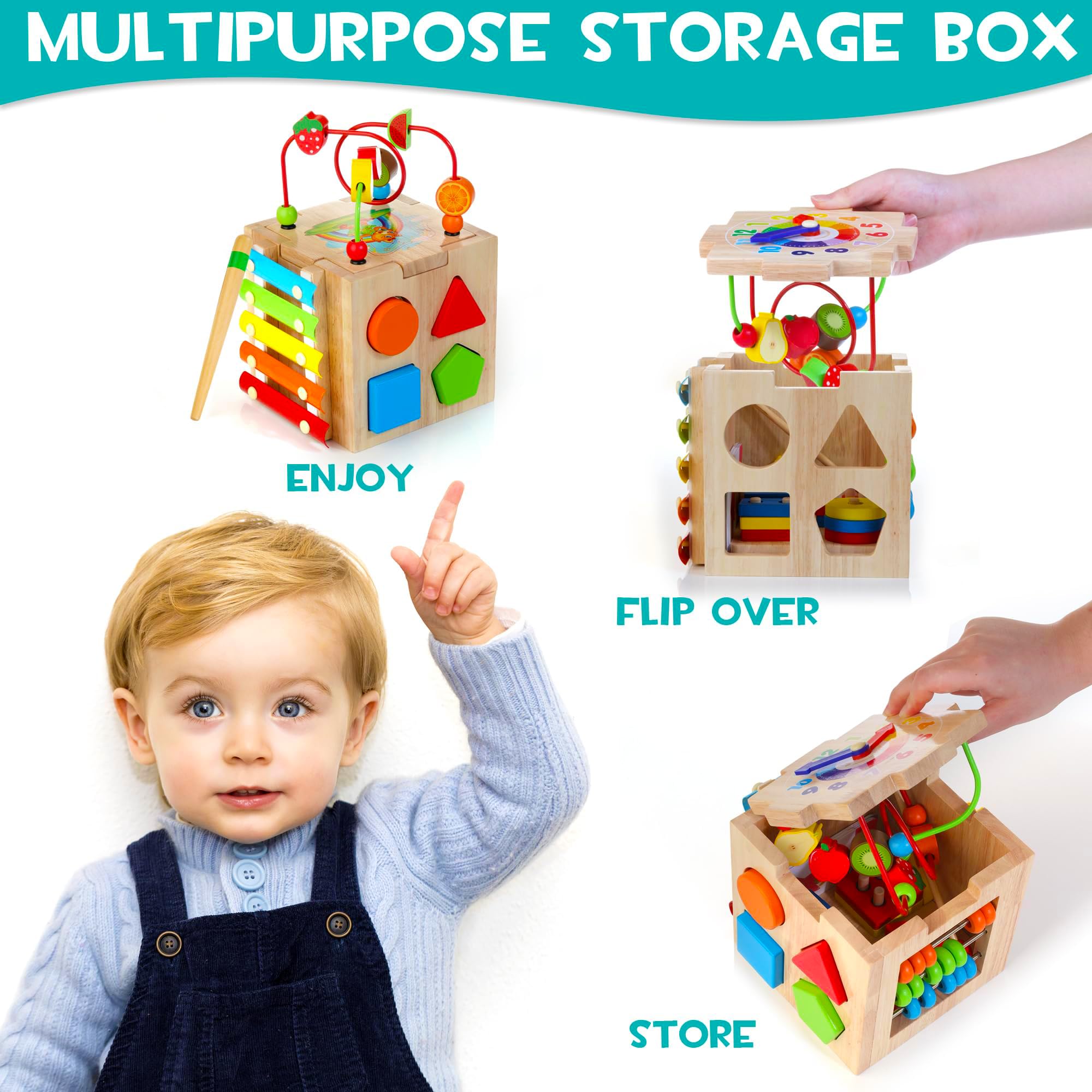 HELLOWOOD bead maze on cube kicks off hand-eye coordination with colorful beads