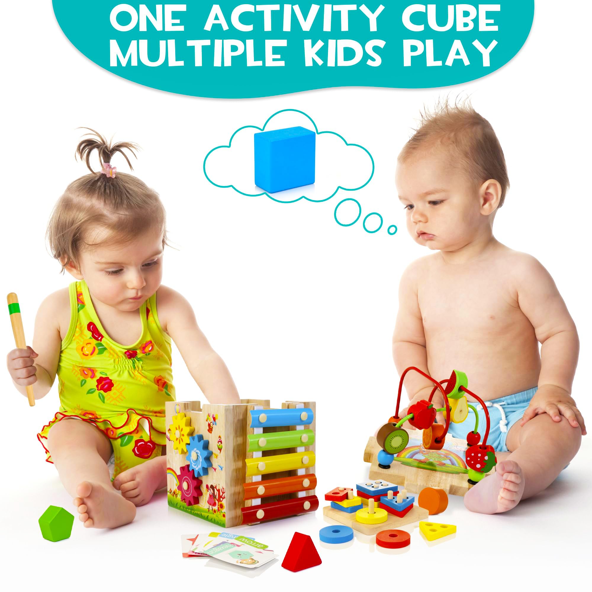 HELLOWOOD shape sorter on cube helps recognize shapes and early problem solving