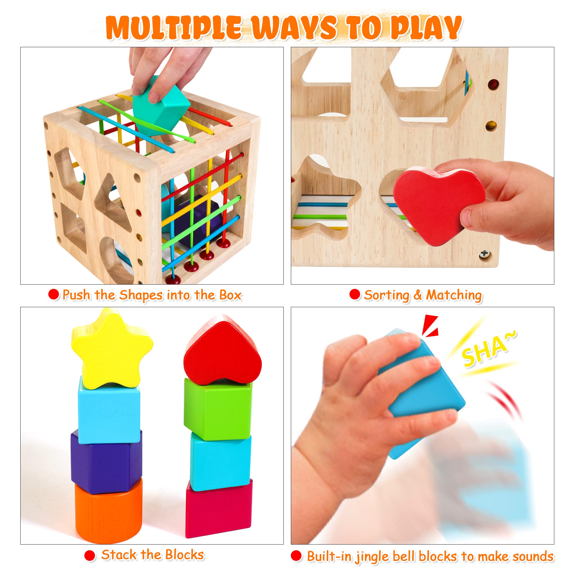 HELLOWOOD wooden storage box keeps blocks organized and portable for travel.