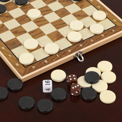 Hellpnoom ceramic pieces on board demonstrating compatibility with standard checker boards