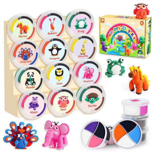 Helsort Air Dry Clay Kit for Kids with 12 animals ready for creative play