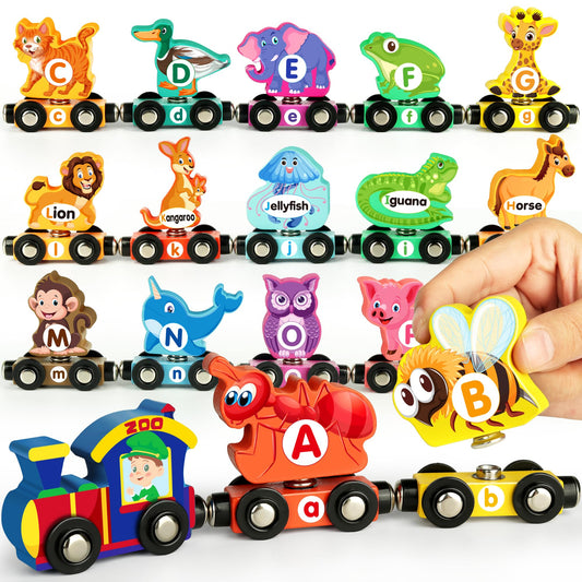 Helsort wooden alphabet train with magnets supports early literacy play.
