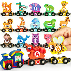Helsort wooden alphabet train with magnets supports early literacy play.