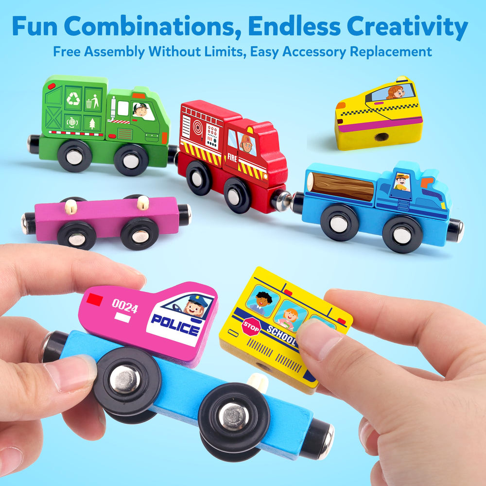 Helsort bus city-train piece encourages sequencing and social play.