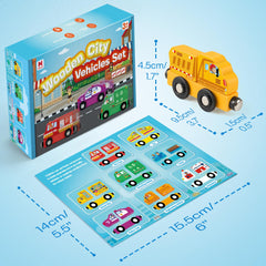 Helsort construction-truck city-train piece invites planning and storytelling.